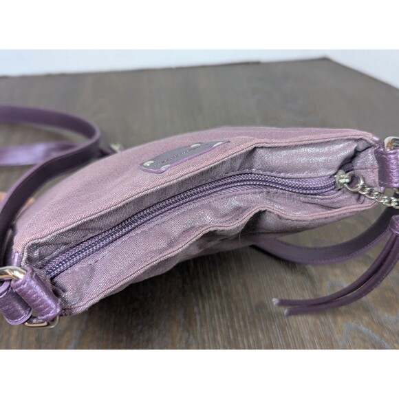 CALVIN KLEIN Messenger Crossbody Bag Metallic Plum Fabric Leather Zip Closure - Picture 5 of 8